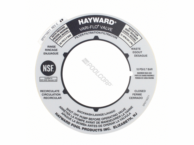 Hayward 2" Vari-Flo Valves Valve Position Label 