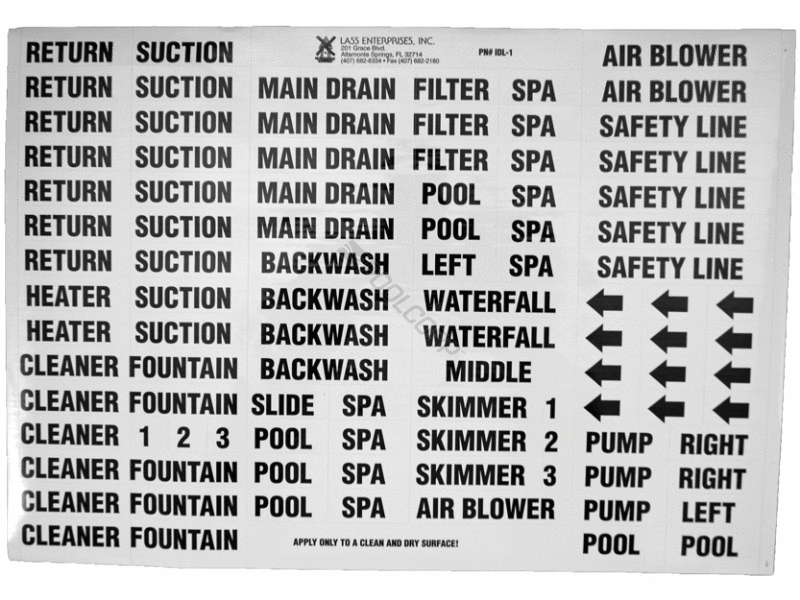 POOL360 RED ON WHITE VINYL PLUMBING LABEL SET