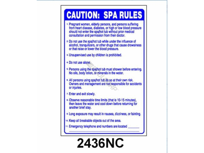 POOL360 24"X36" CAUTION SPA RULES SIGN