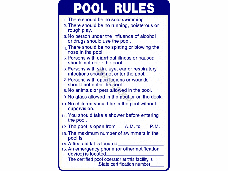 POOL360 24"X36" VERTICAL SIGN POOL RULES SC APPROVED