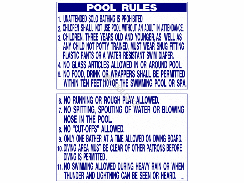 POOL360 24"X68" VERT SIGN POOL RULES